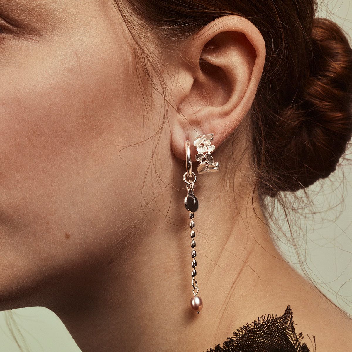 Kalevala Twinflower Pink Pearl Silver Drop Earrings