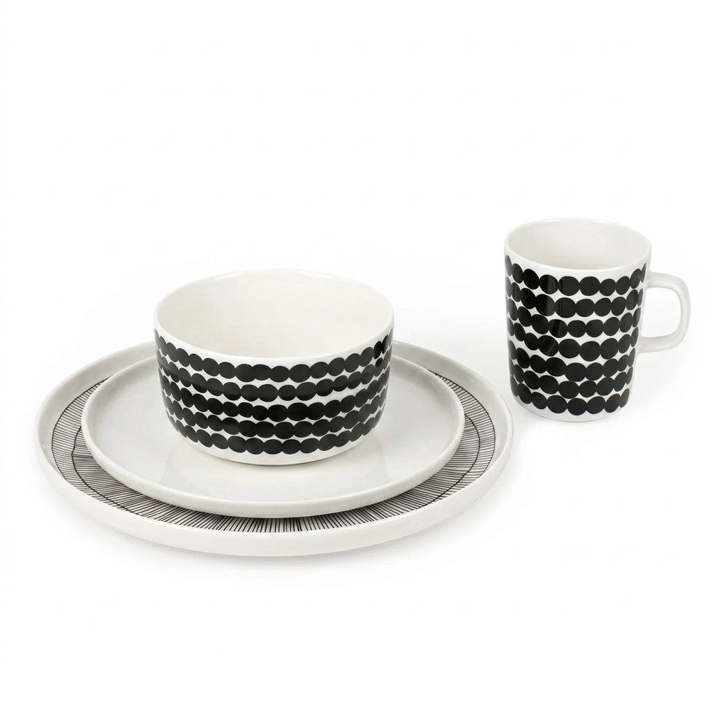 Marimekko Rasymatto / Siirtolapuutarha Black / White 16pc Dinnerware Set