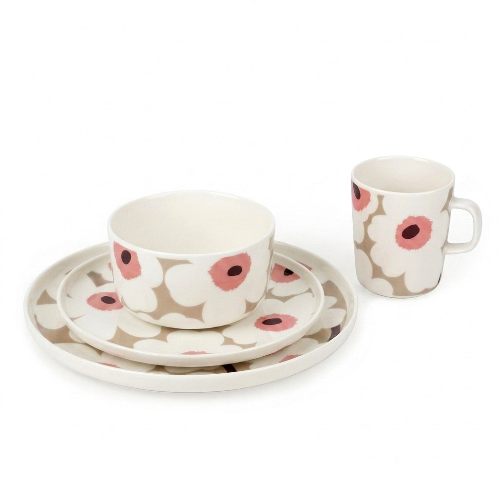 Marimekko Unikko Pink / Tan / Brown 16pc Dinnerware Set