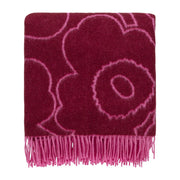 Marimekko Piirto Unikko Burgundy / Fuchsia Wool Throw Blanket