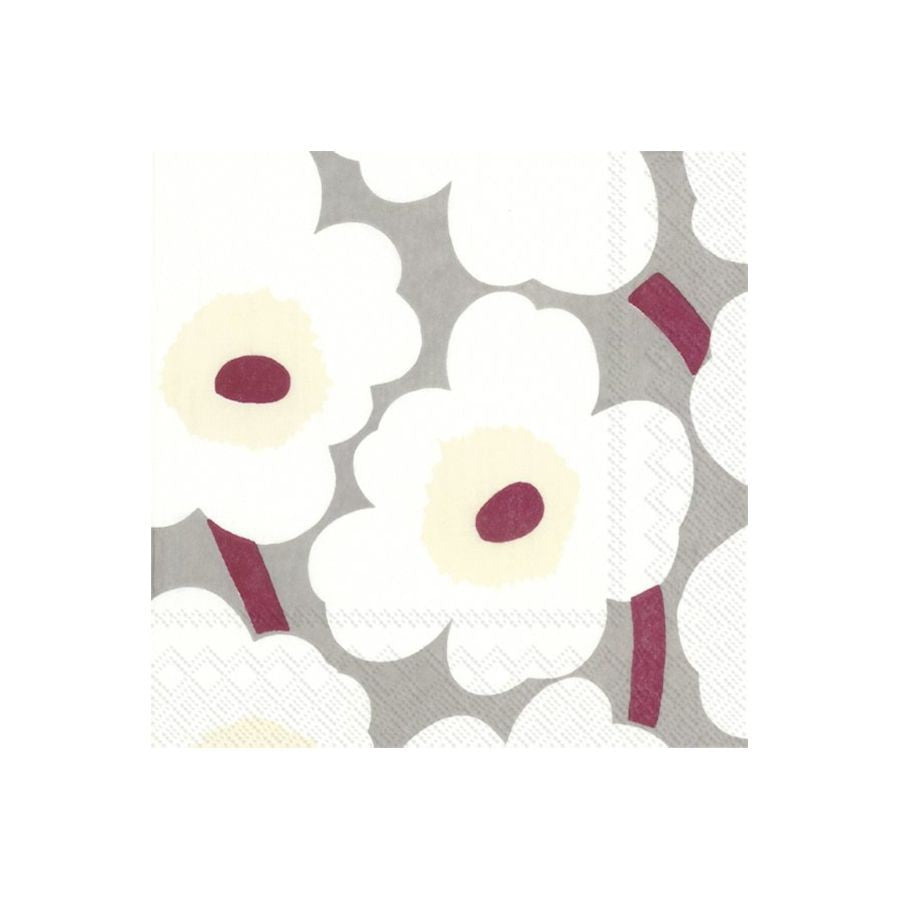 Marimekko Unikko White / Grey / Maroon Cocktail Napkins