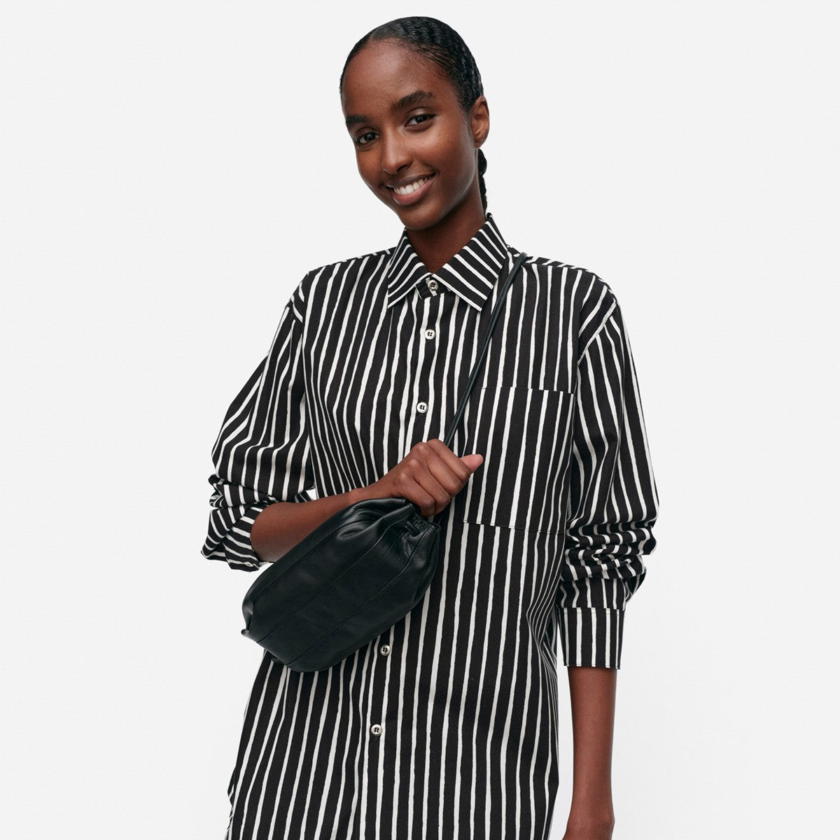 Marimekko Pikku Karla Black Leather Shoulder Bag