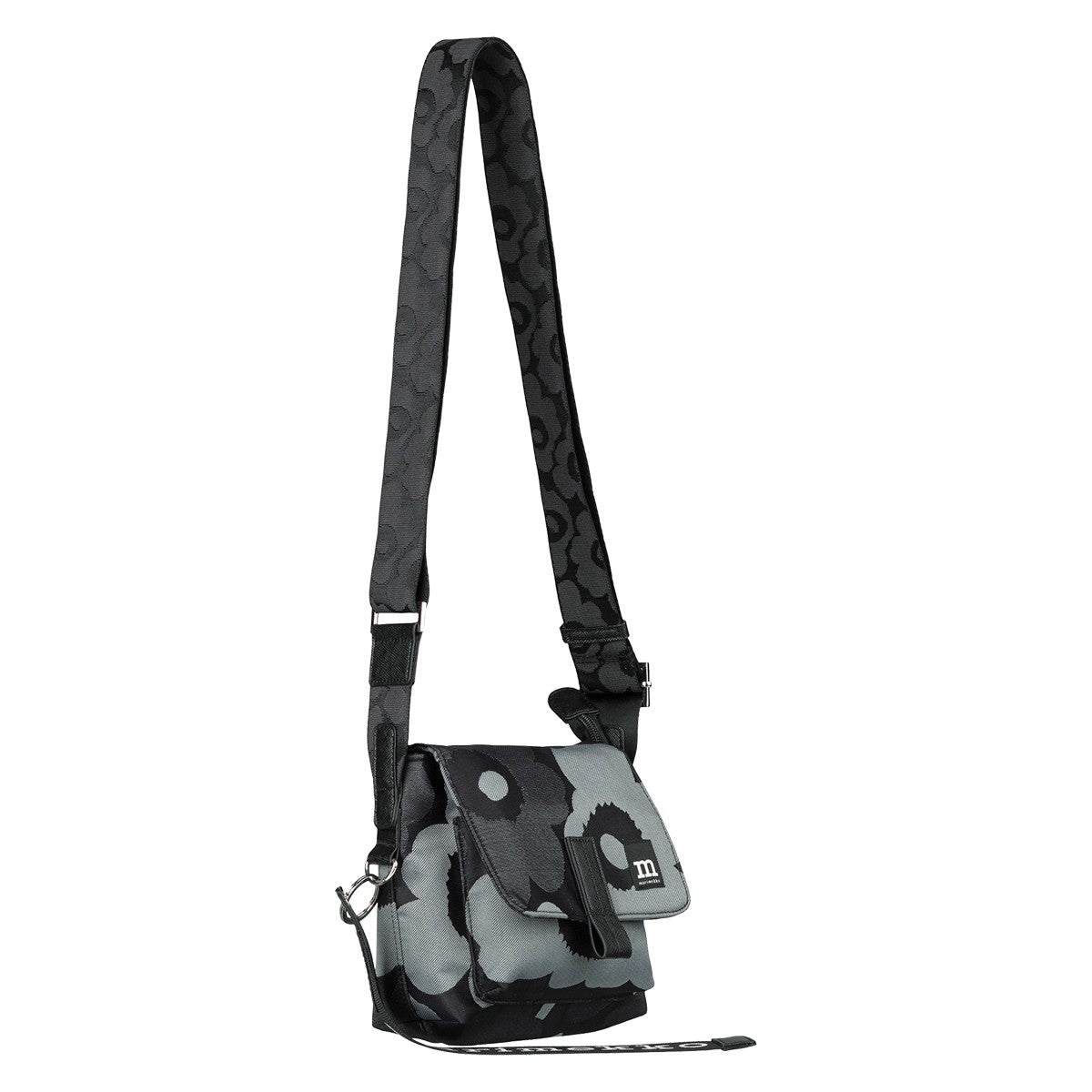 Marimekko Unikko Black / Grey Mini Messenger Shoulder Bag