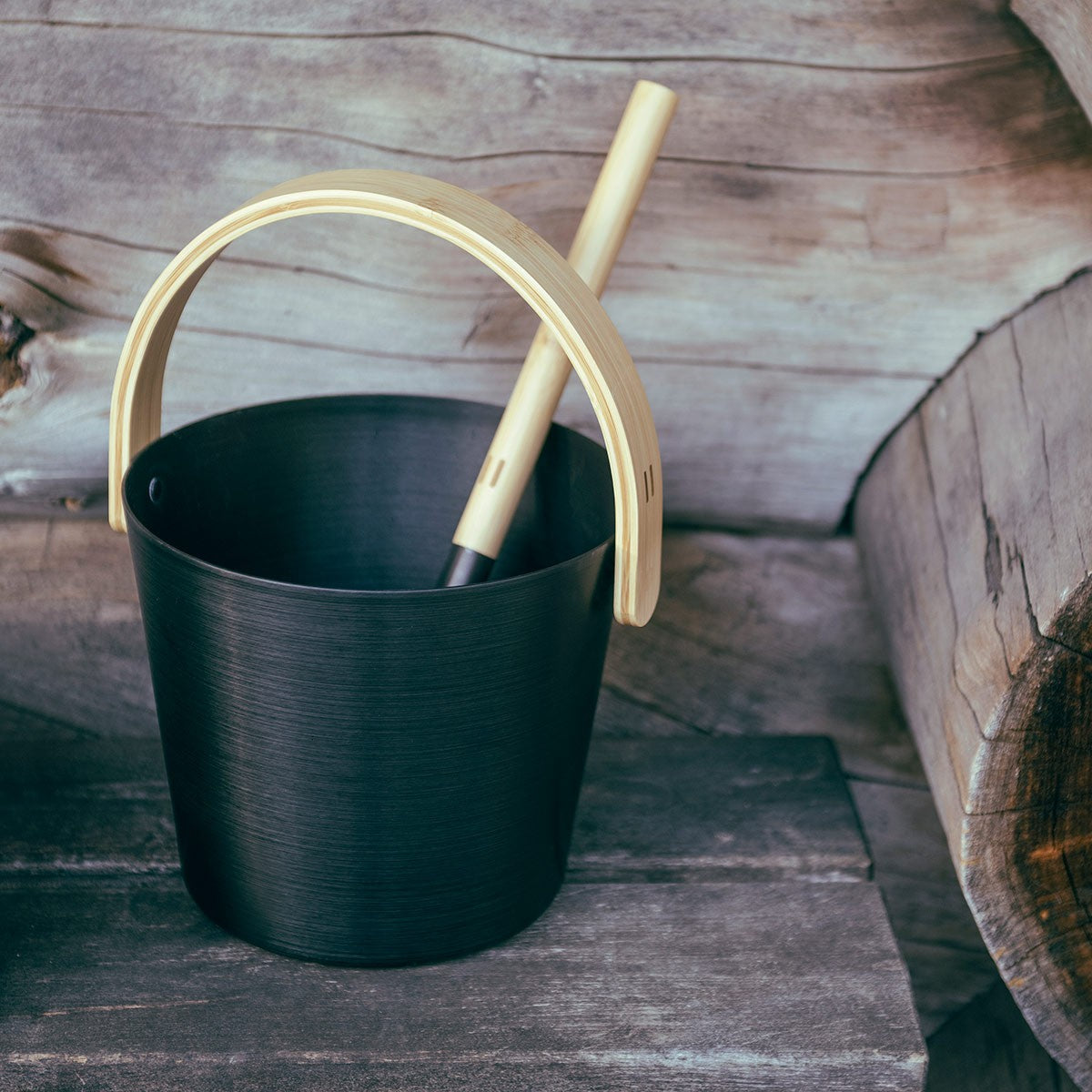 Rento Aluminum / Bamboo Black Sauna Pail
