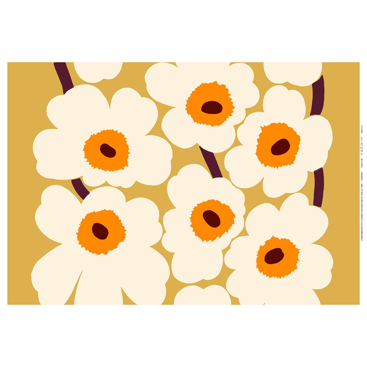 Marimekko Unikko Caramel / Orange / Off White Medium Weight Cotton Fabric