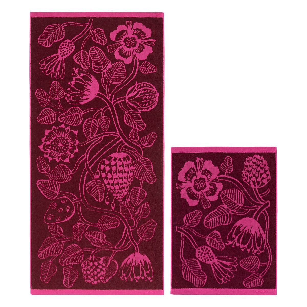 Marimekko Tiara Burgundy / Pink Bath Towel & Hand Towel Gift Set