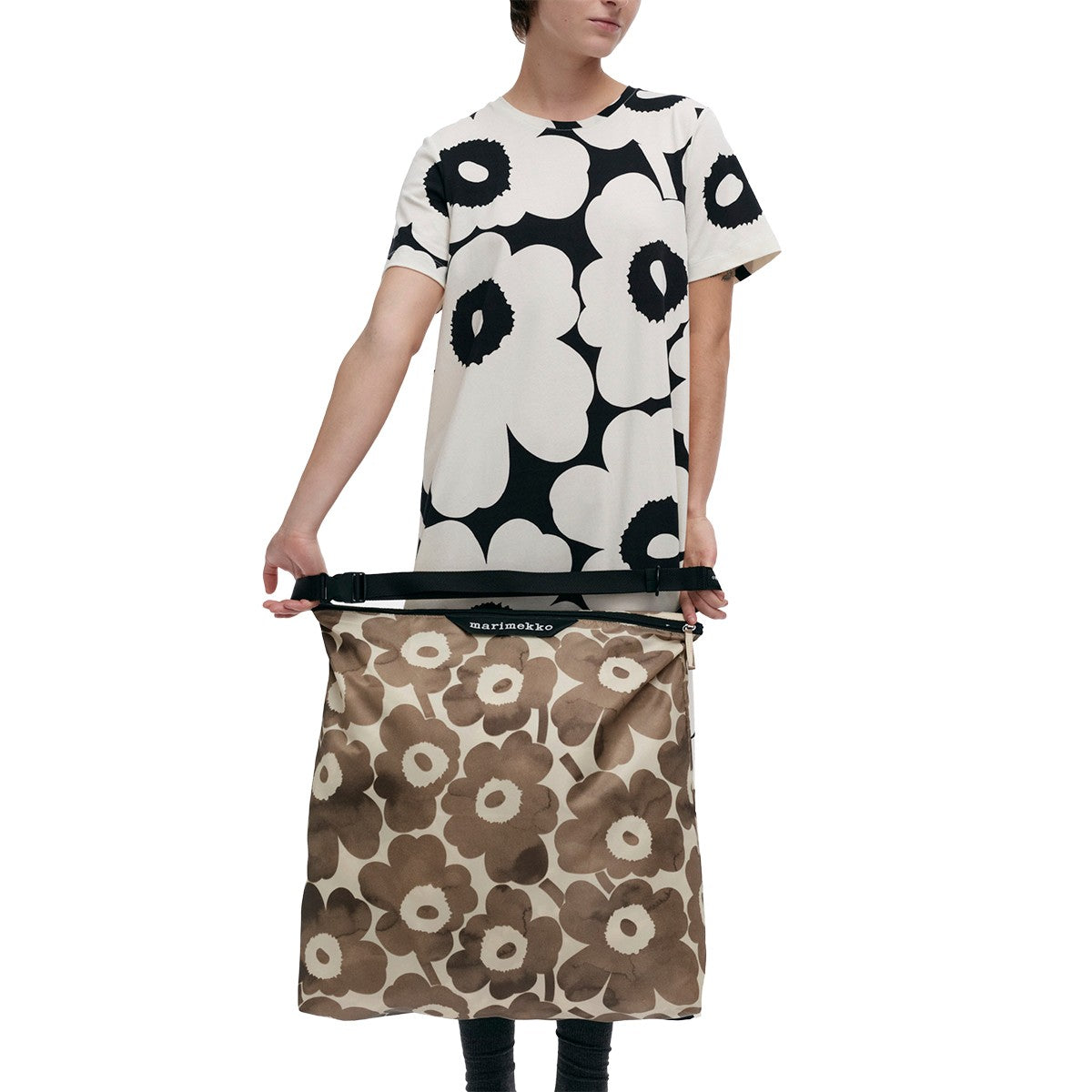Marimekko Unikko Charcoal / Cream Large Neat Crossbody Shoulder Bag