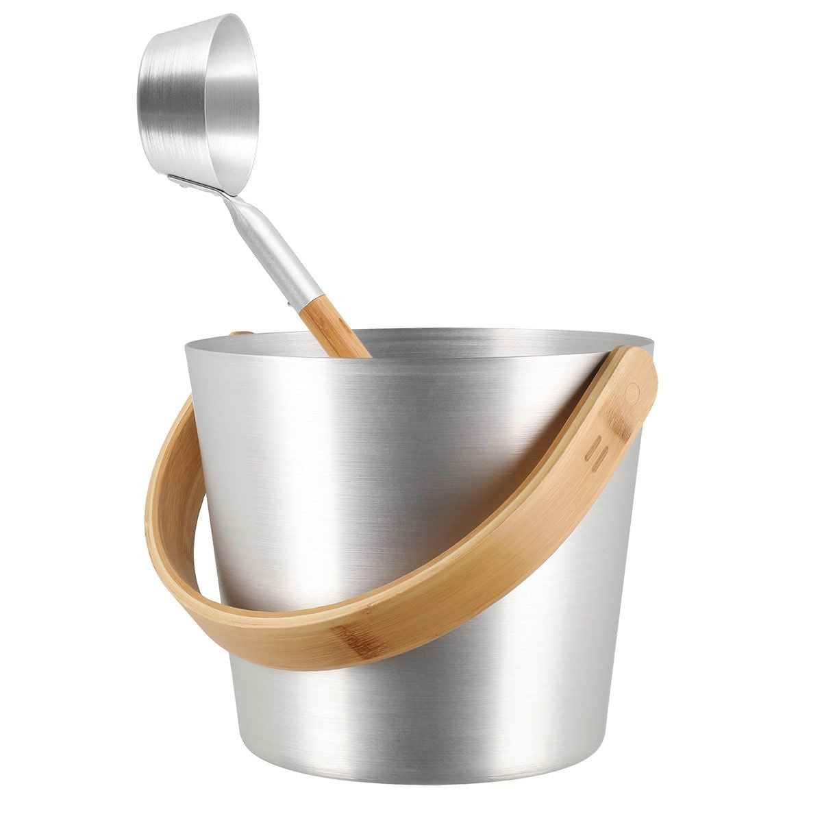 Rento Aluminum / Bamboo Silver Sauna Pail & Ladle Set