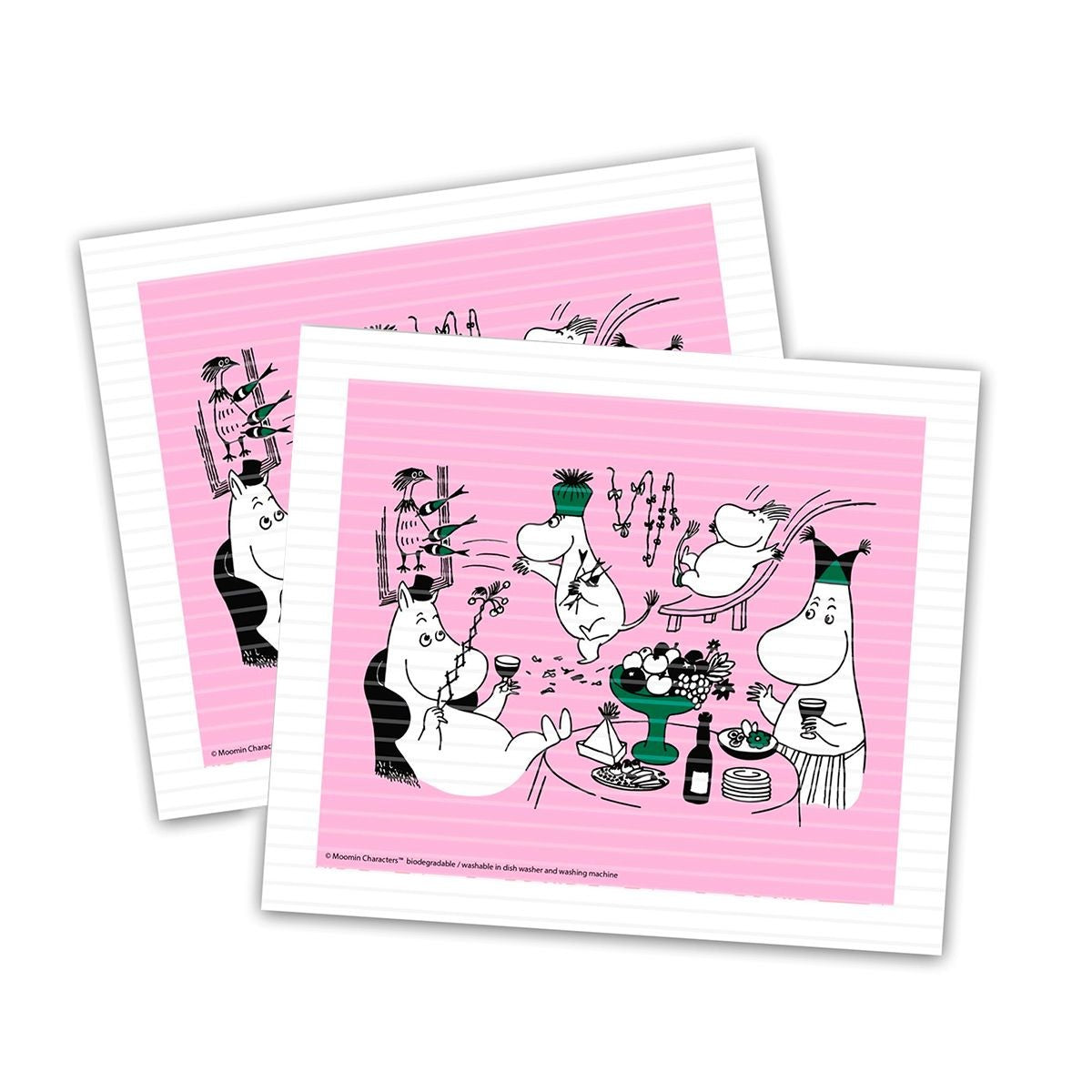Moomin 80th Anniversary Pink Cellulose Dishcloth - Set of 2