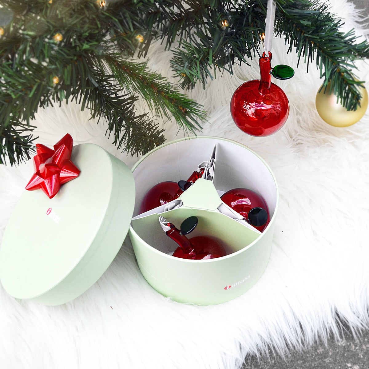 iittala Red Glass Apple Ornaments - Gift Set of 3