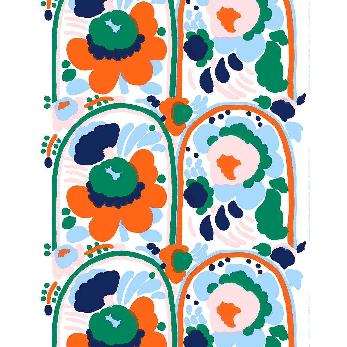 Marimekko Karuselli White / Green / Orange Cotton Fabric