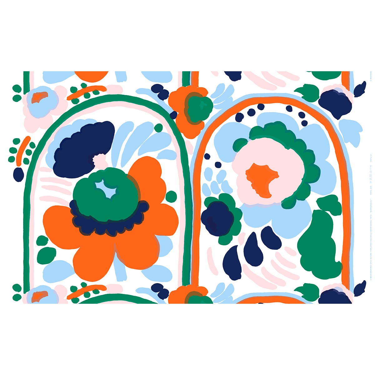Marimekko Karuselli White / Green / Orange Cotton Fabric