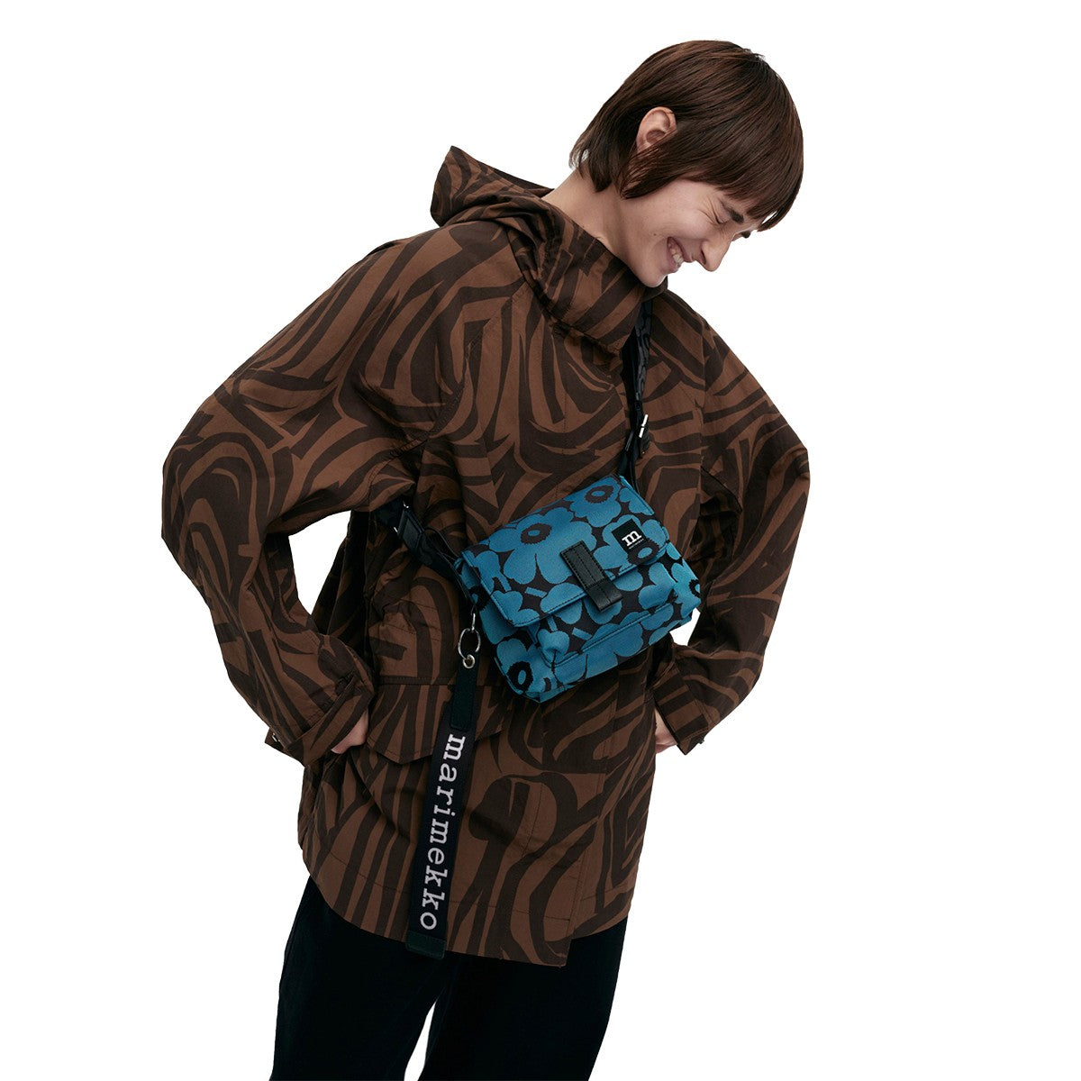 Marimekko Unikko Blue / Black Mini Messenger Shoulder Bag