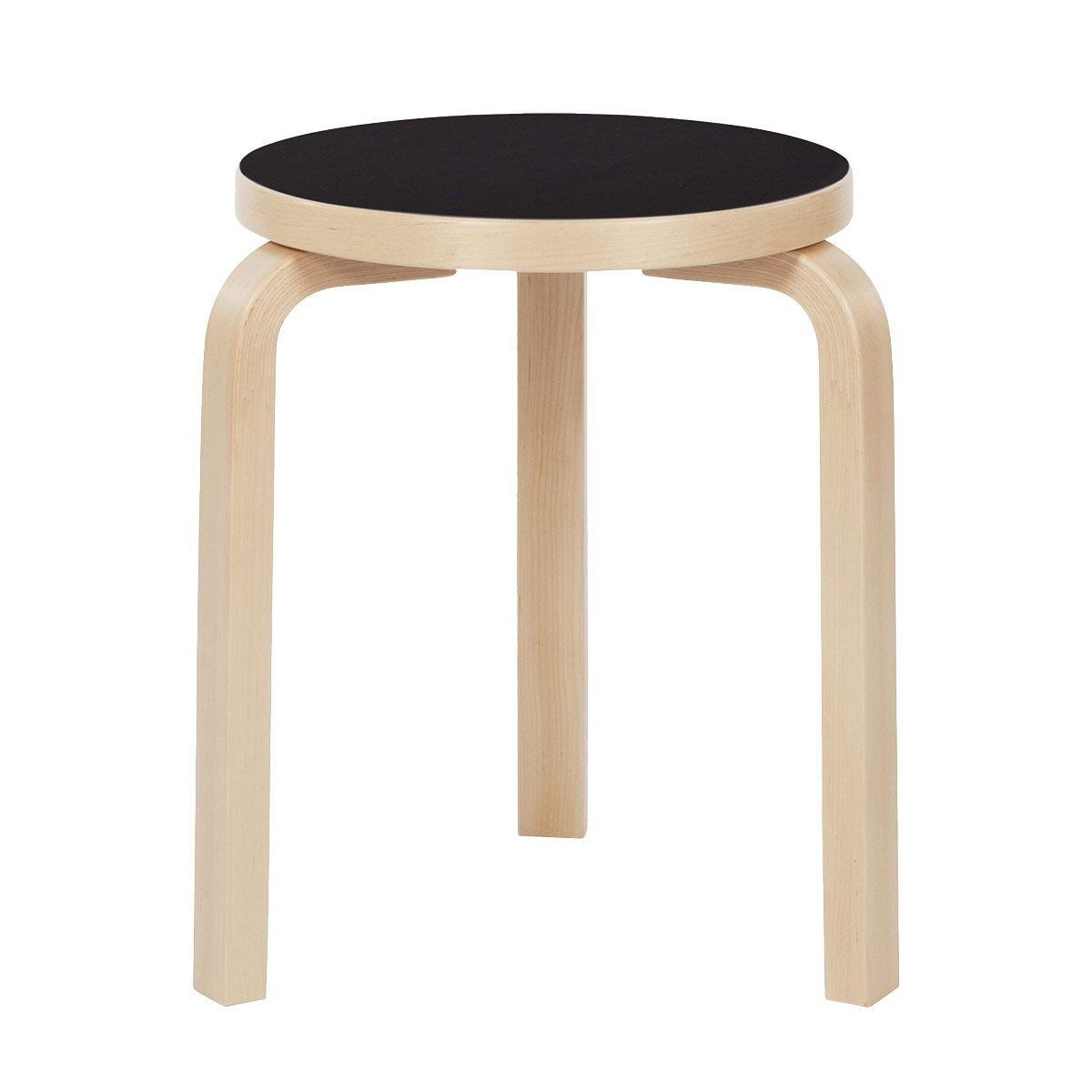 Artek Alvar Aalto Stool 60 - Three Legged Stool - Black Linoleum