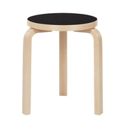 Artek Alvar Aalto Stool 60 - Three Legged Stool - Black Linoleum