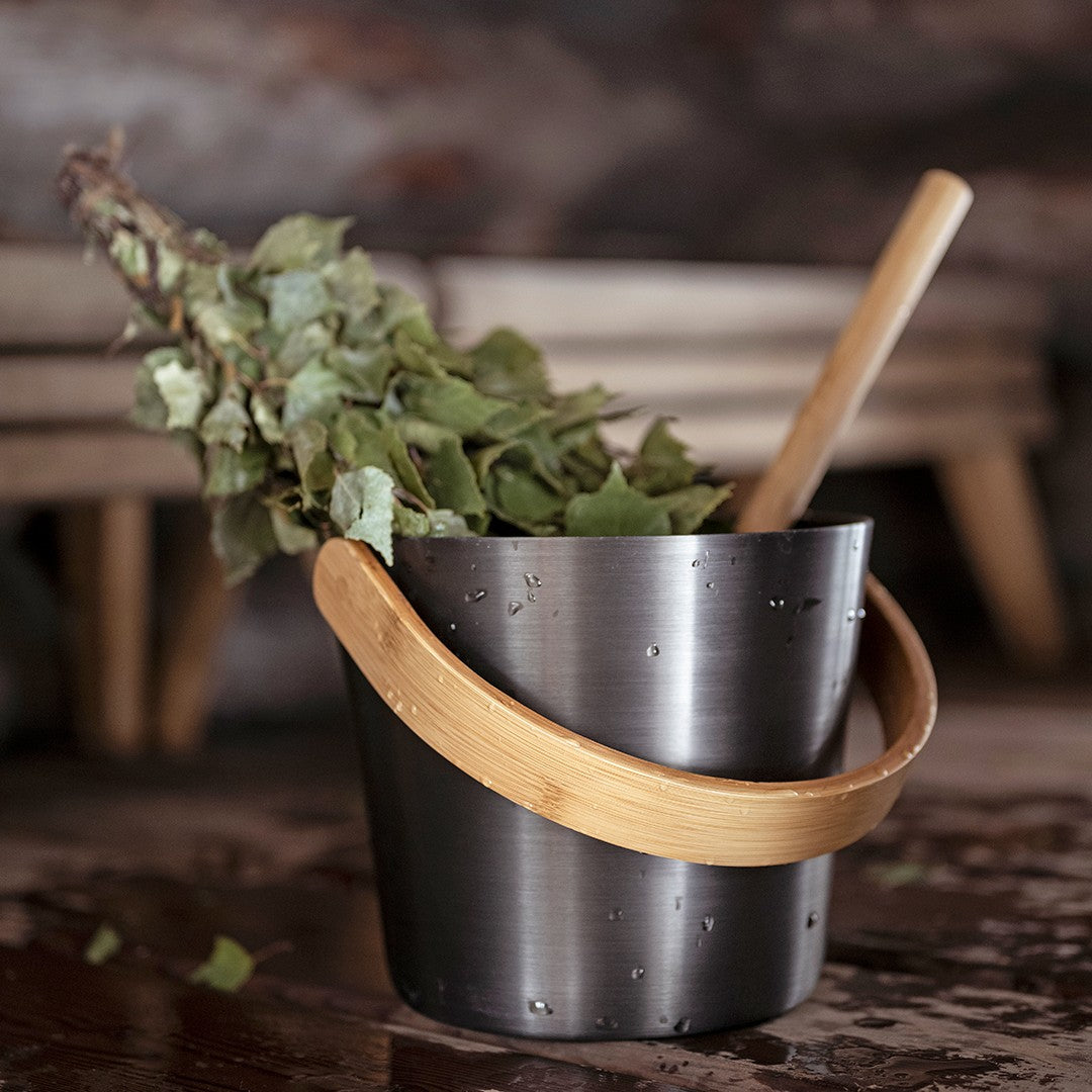 Rento Tar Brown Aluminum & Bamboo Sauna Pail