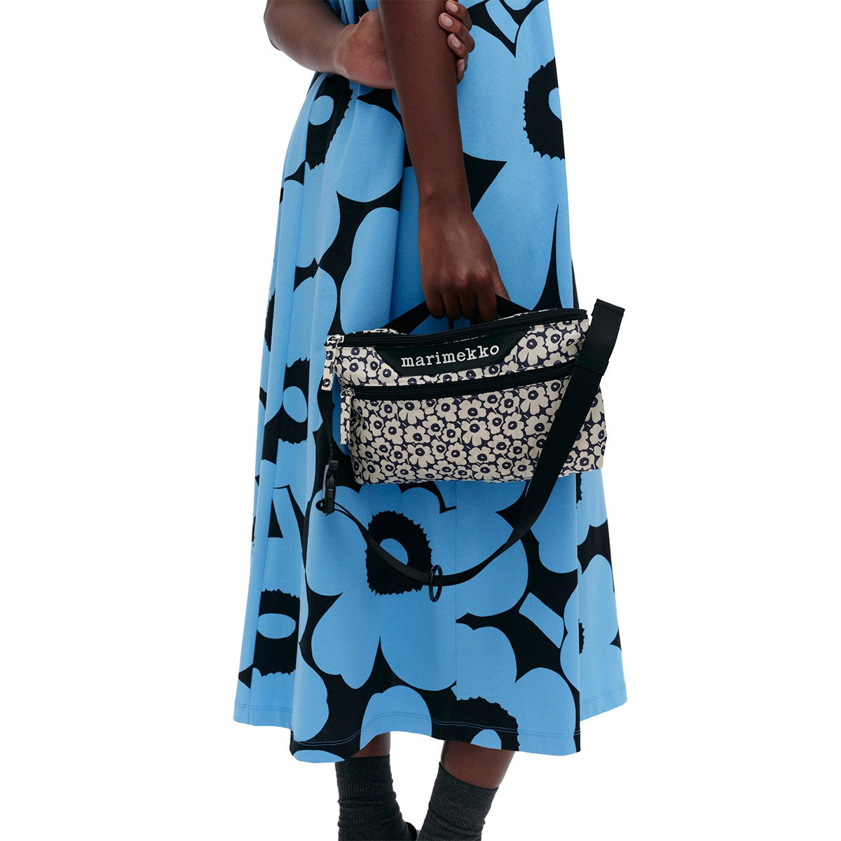 Marimekko Unikko Cream / Dark Blue Small Neat Crossbody Shoulder Bag