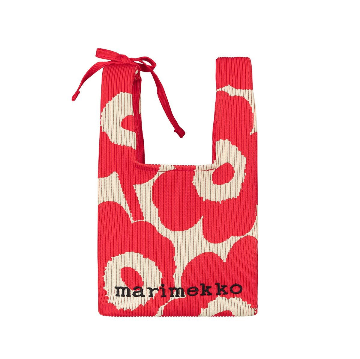 Marimekko Unikko Red / Tan Mini Knitted Tote Bag