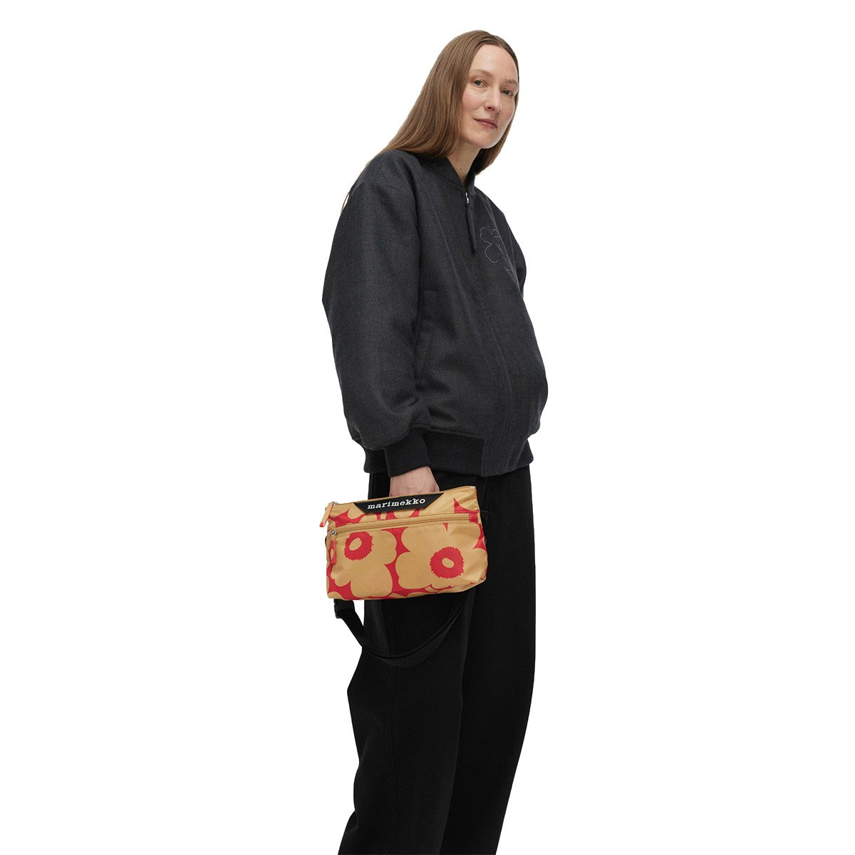 Marimekko Unikko Red / Light Brown Small Neat Crossbody Shoulder Bag