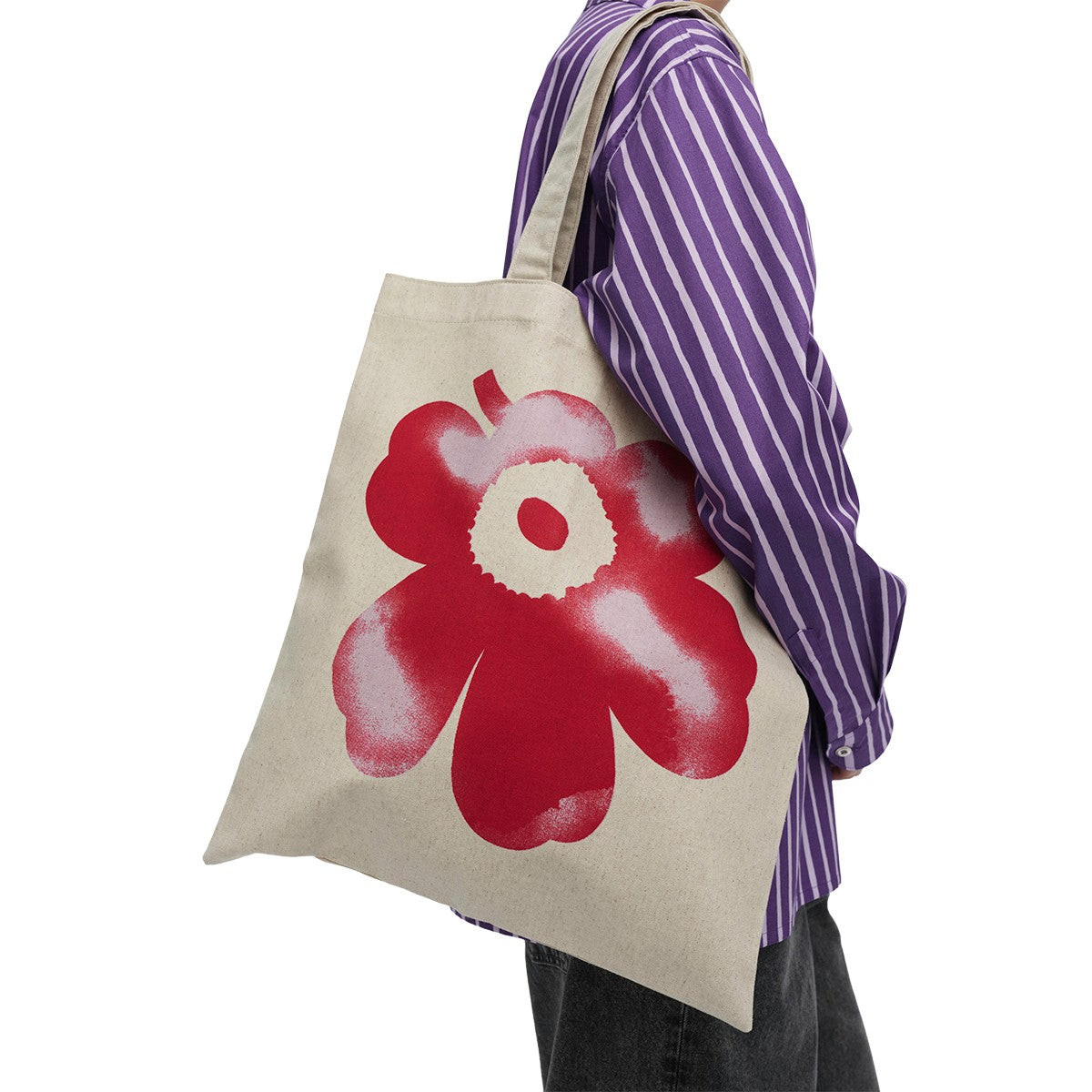 Marimekko Vankka Akvarelli Unikko Tan / Red / Lilac Tote Bag