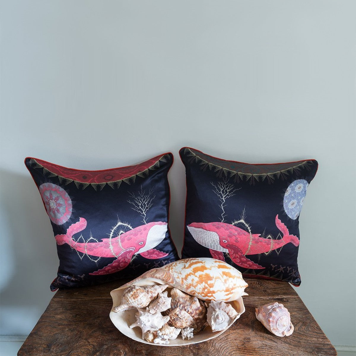 Klaus Haapaniemi Cosmic Whale Red Planet Silk X-Large Throw Pillow