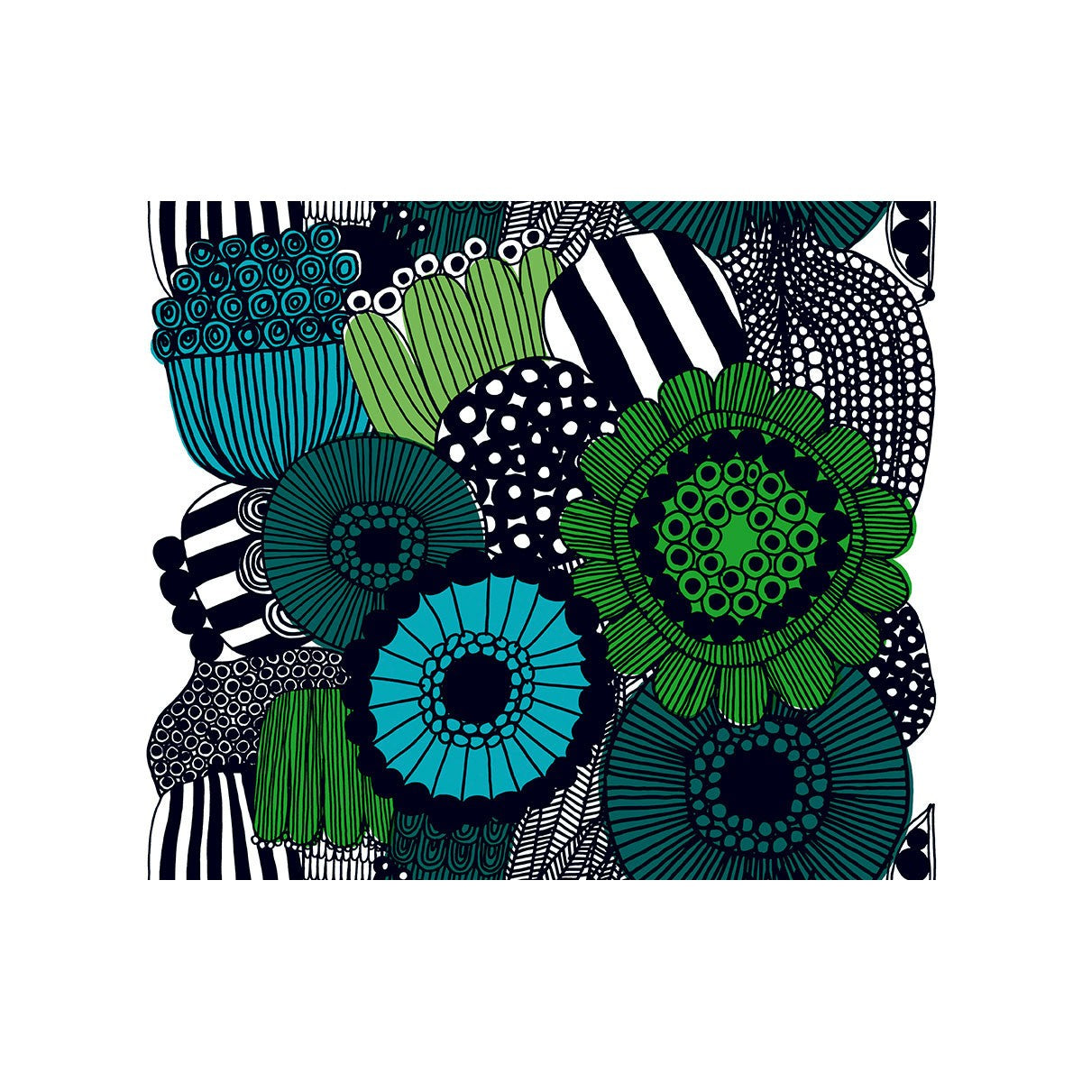 Marimekko Siirtolapuutarha Turquoise / Green Cotton Fabric Repeat