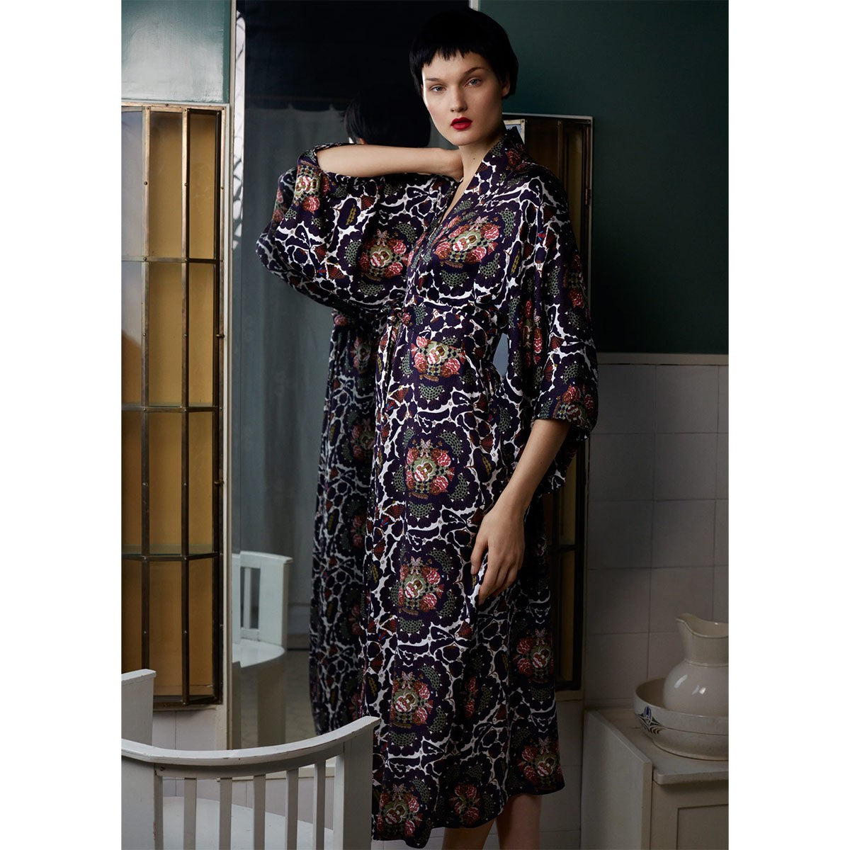 Klaus Haapaniemi Navy / White / Pink Midsummer Night Silk Kimono - One Size