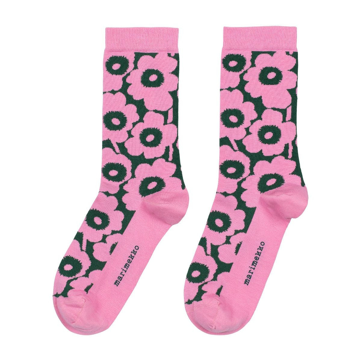 Marimekko Linjaus Unikko Pink / Dark Green Socks
