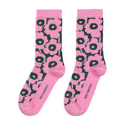 Marimekko Linjaus Unikko Pink / Dark Green Socks