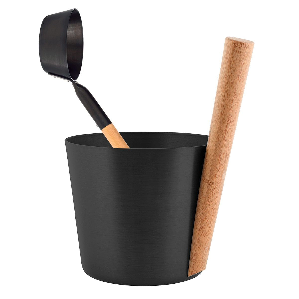 Rento Aluminum / Bamboo Black Sauna Bucket & Ladle Set