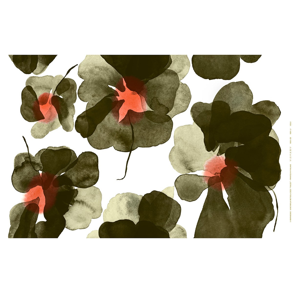 Marimekko Valssi Forest Green / Red Medium Weight Cotton Fabric Repeat