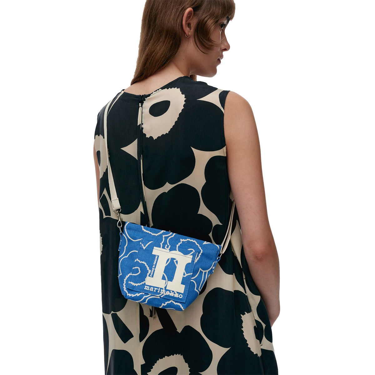 Marimekko Piirto Unikko Blue / Off White Mono Mini Crossbody Bag