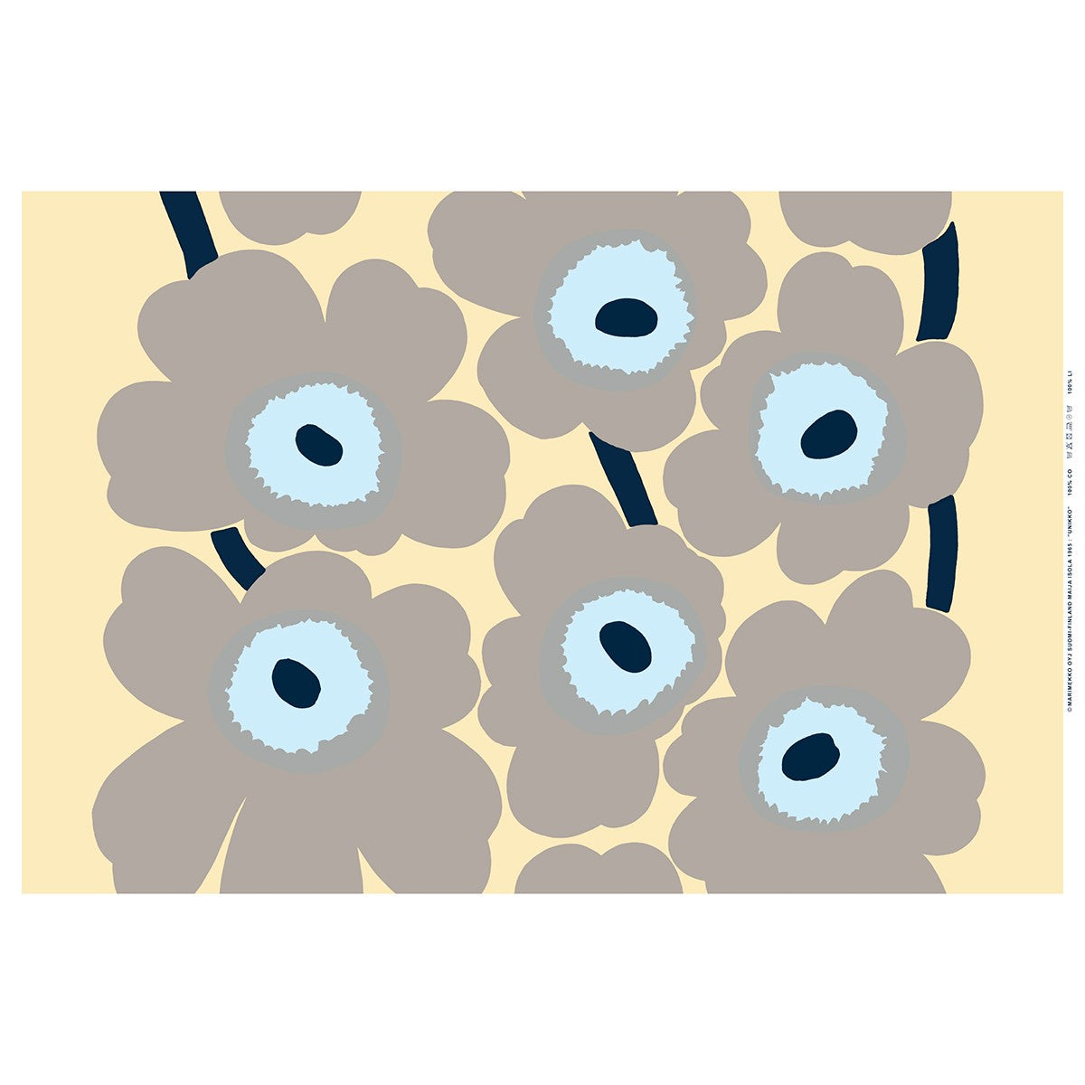 Marimekko Unikko Grey / Sand / Blue Linen Fabric