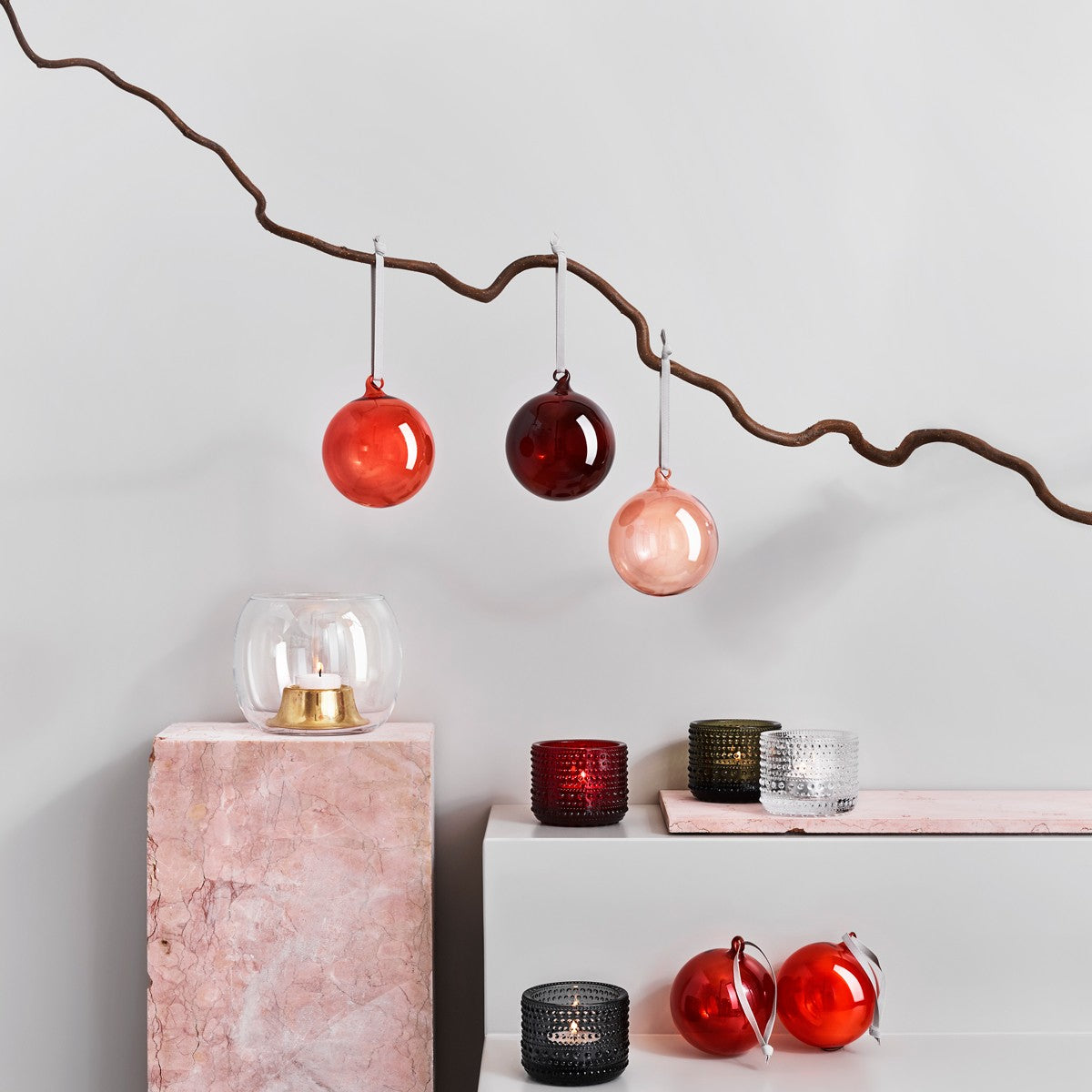 iittala Red Glass Ball Ornaments - Gift Set of 5
