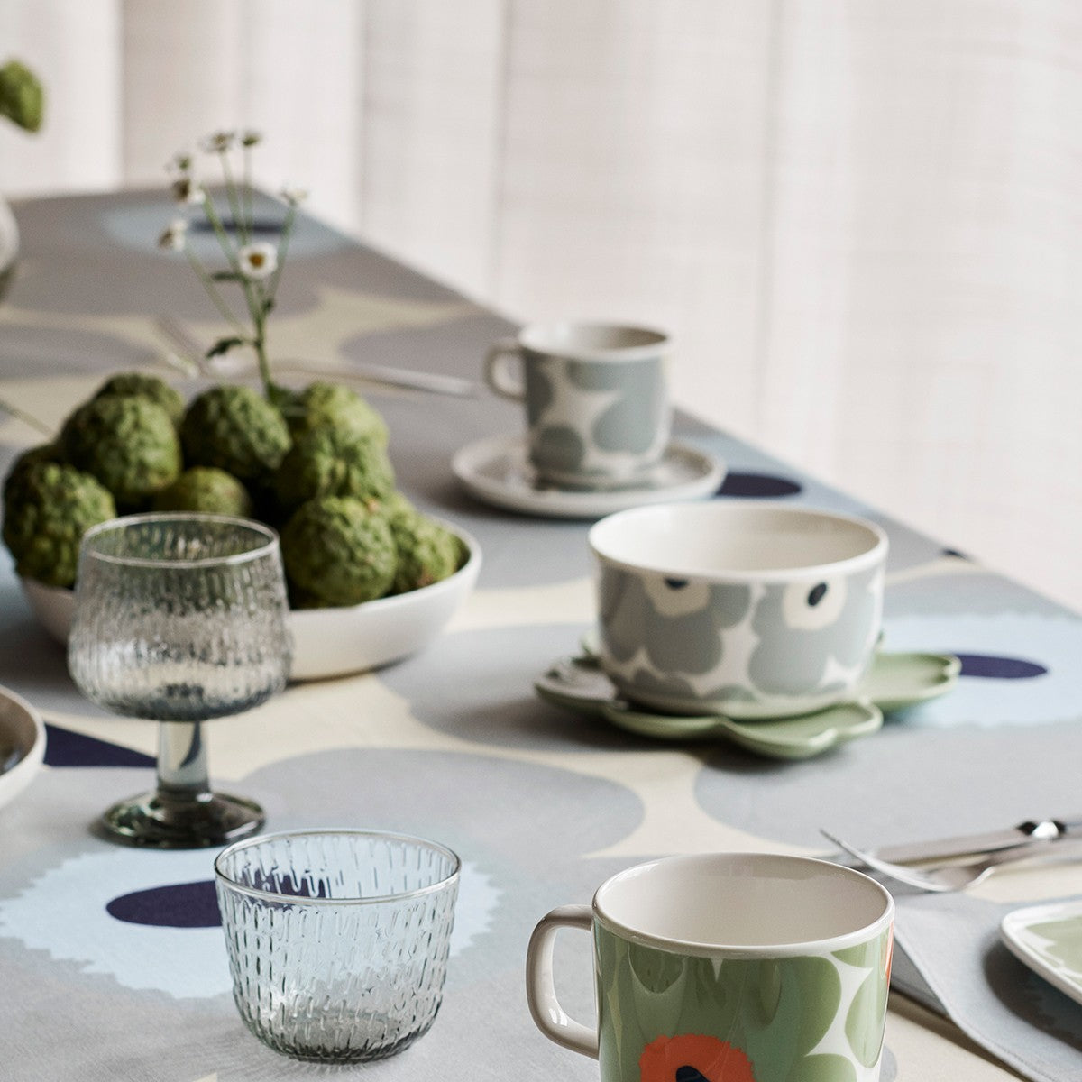Marimekko Syksy Misty Grey Glass Tumblers - Set of 2