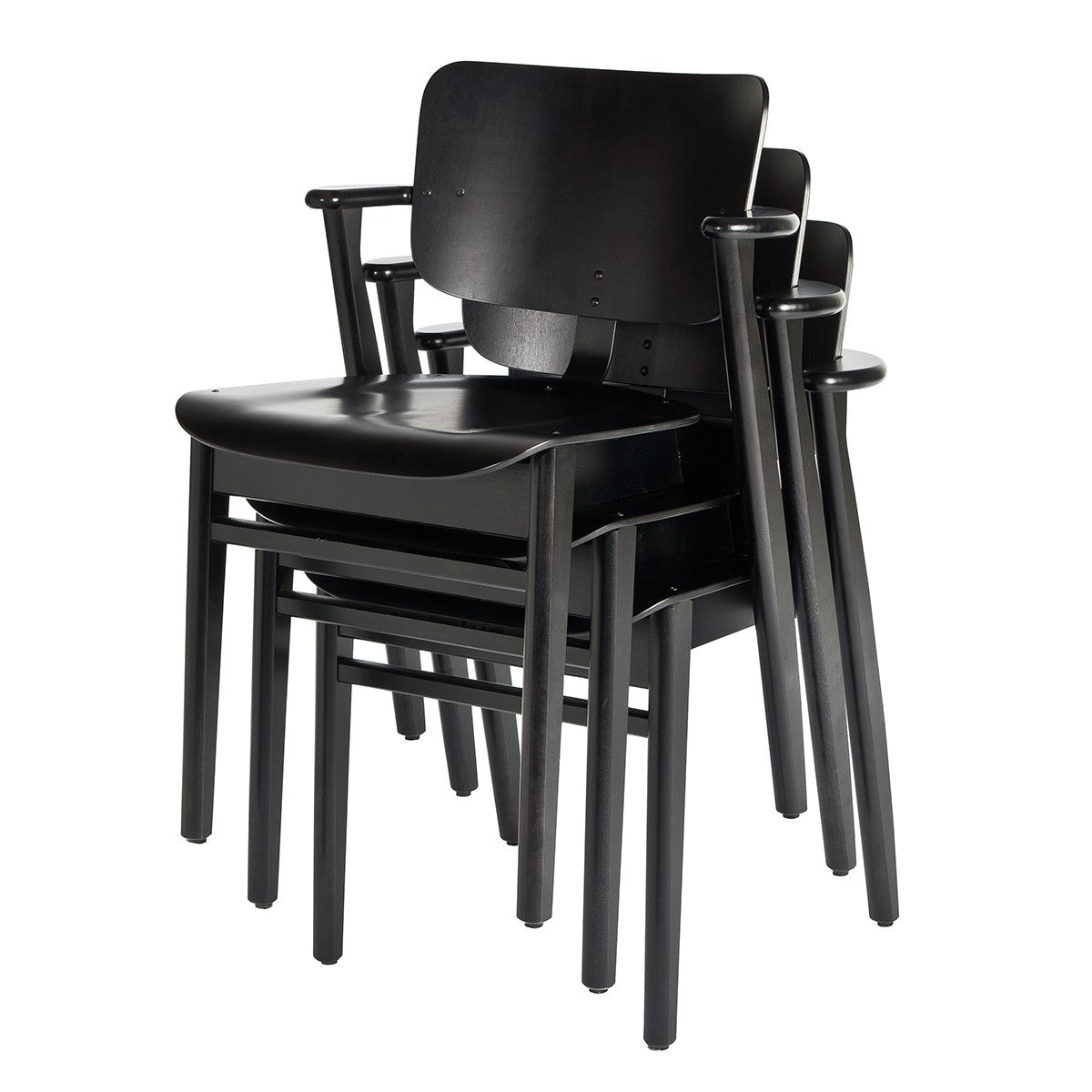 Artek Domus Black Lacquered Leather Upholstered Chair