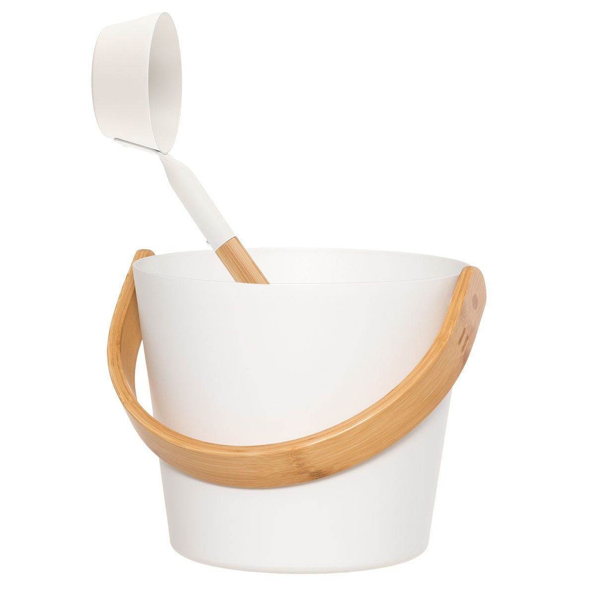 Rento Aluminum / Bamboo White Sauna Pail & Ladle Set