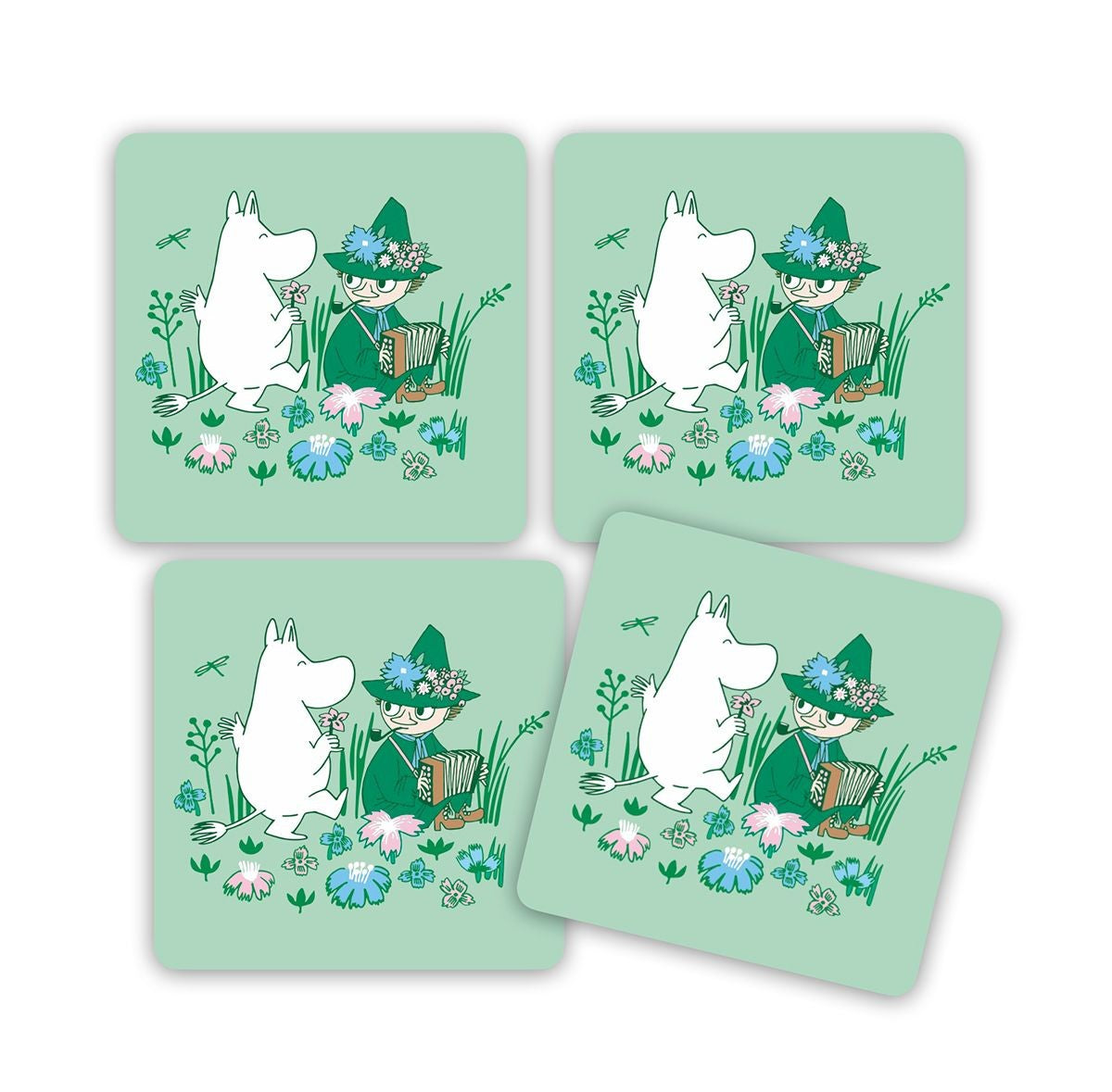 Moomintroll and Snufkin Green 4pc Coaster Set
