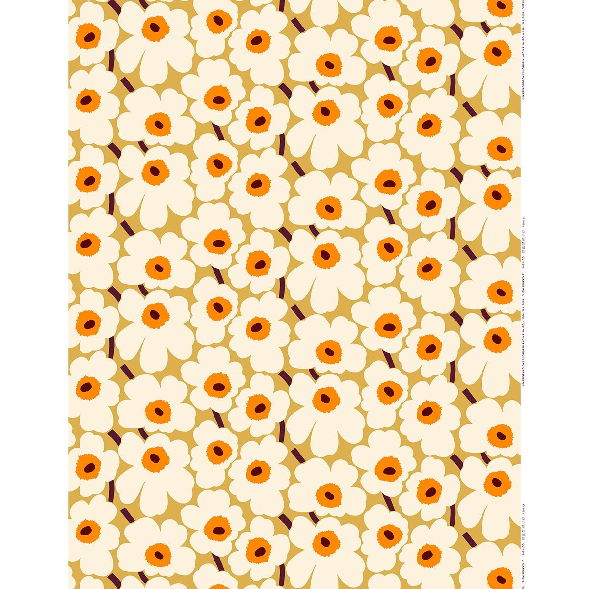 Marimekko Pieni Unikko Caramel / Orange / Off White Cotton Fabric