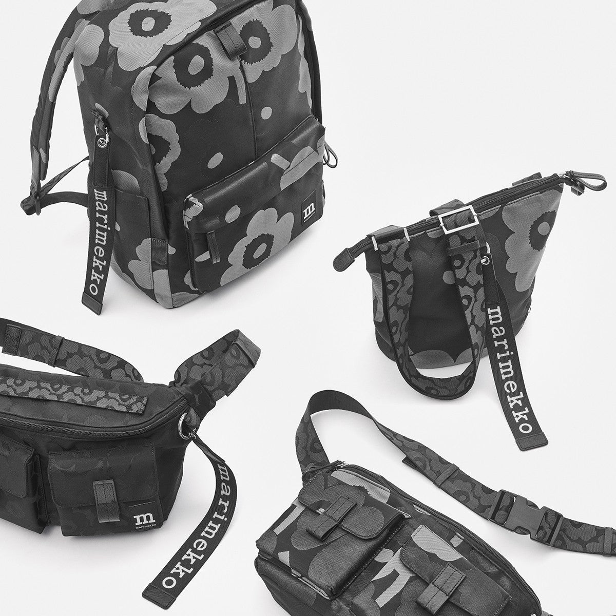 Marimekko Unikko Black / gray Carry All Shoulder Bag