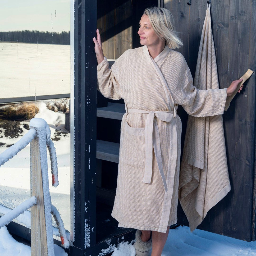 Rento Kenno Beige / White Bathrobe