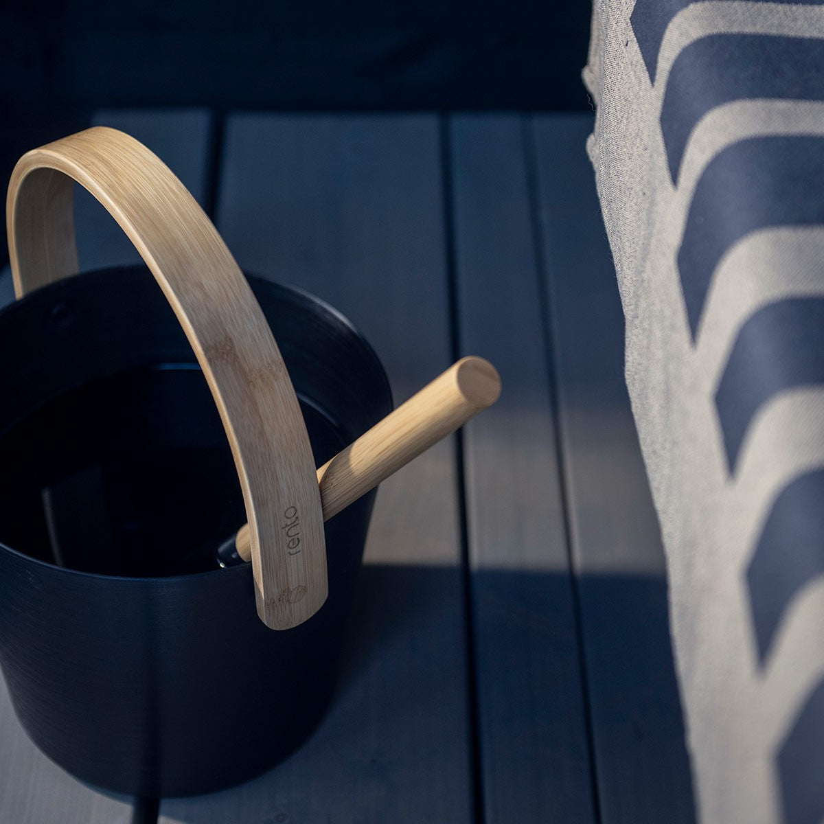 Rento Aluminum / Bamboo Black Sauna Pail & Ladle Set