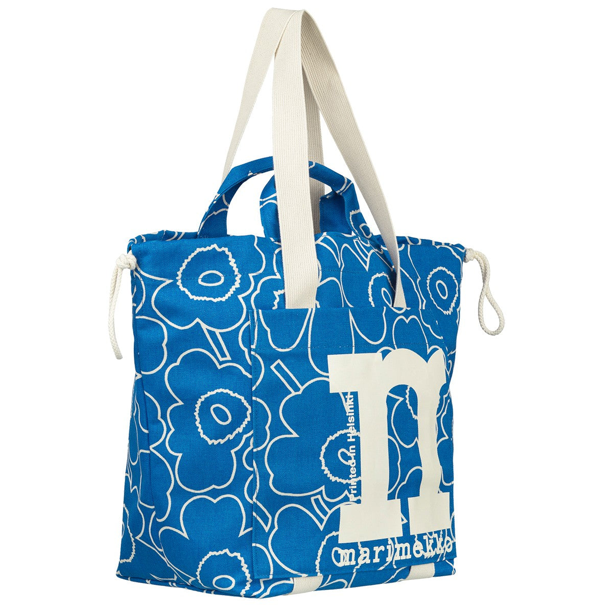Marimekko Piirto Unikko Blue / Off White Large Mono City Tote Bag