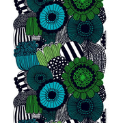 Marimekko Siirtolapuutarha Green / Blue / Black / White Acrylic Coated Fabric Repeat
