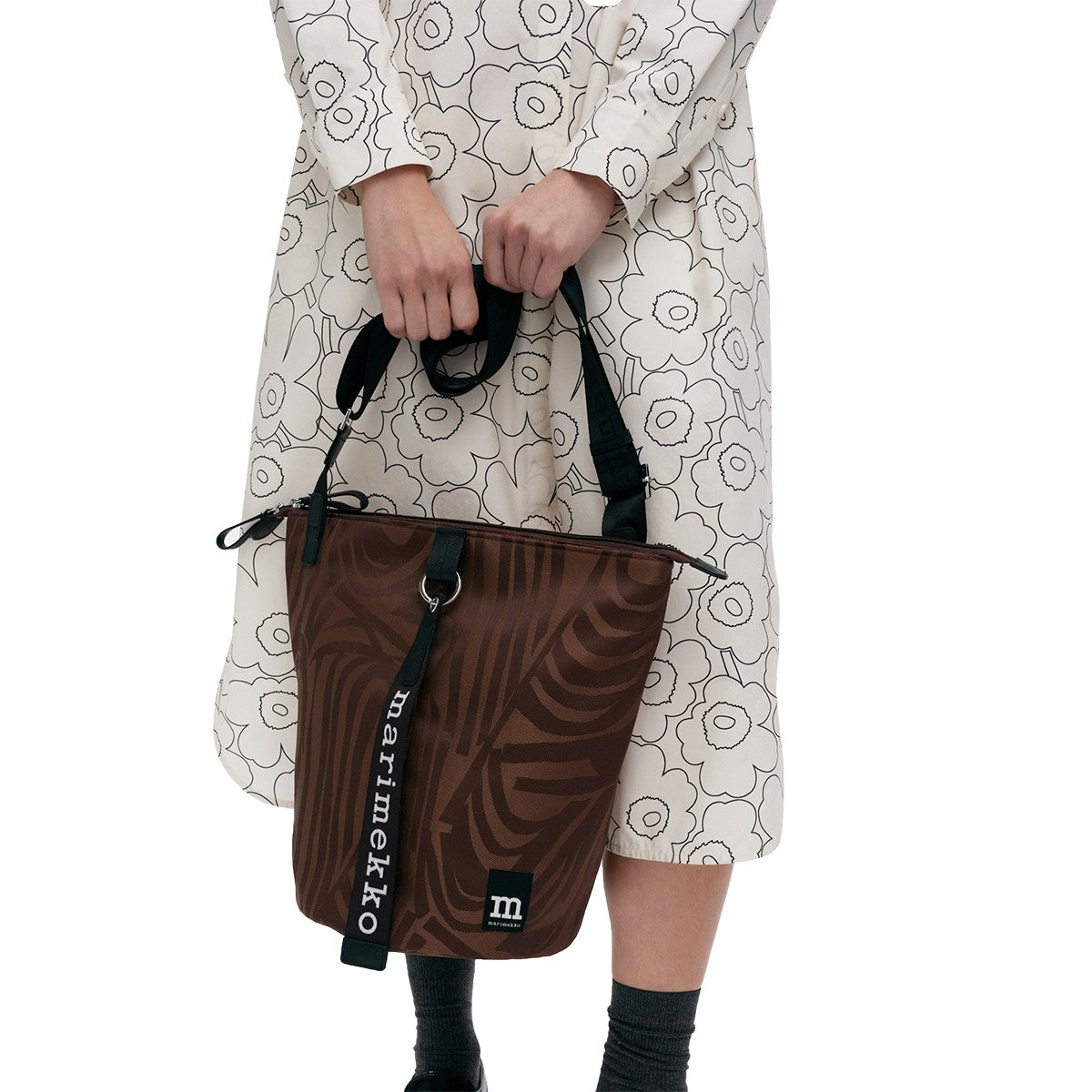 Marimekko Jokuraita Brown / Black All Day Bucket Shoulder Bag