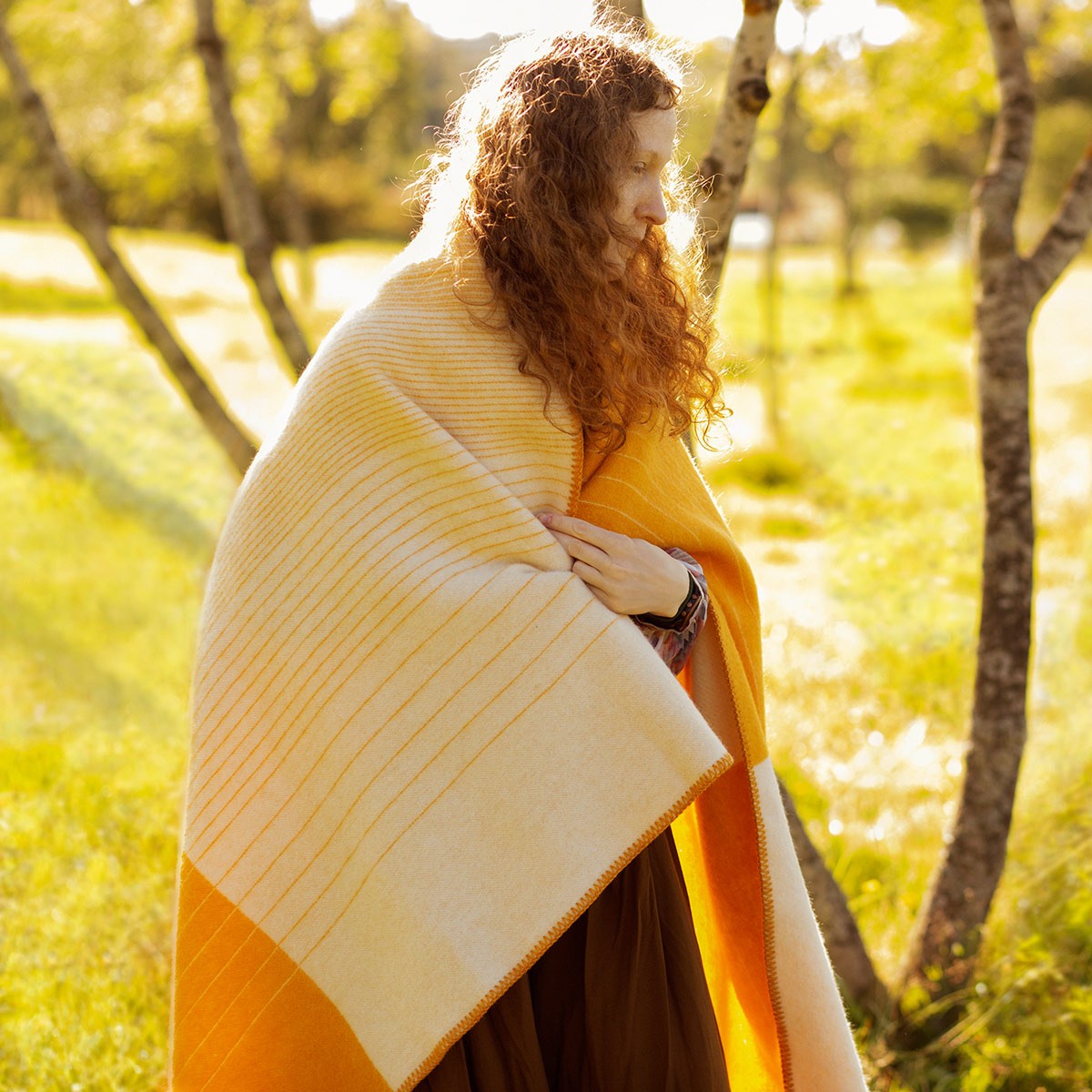 Lapuan Kankurit Kaamos Coffee Dyed Orange / White Wool Blanket