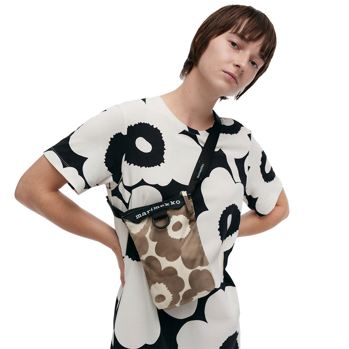 Marimekko Unikko Charcoal / Cream Neat Phone Pocket Bag