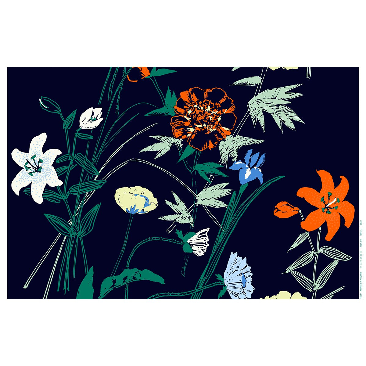 Marimekko Puutarhakutsut Navy / Green / Orange Cotton Fabric