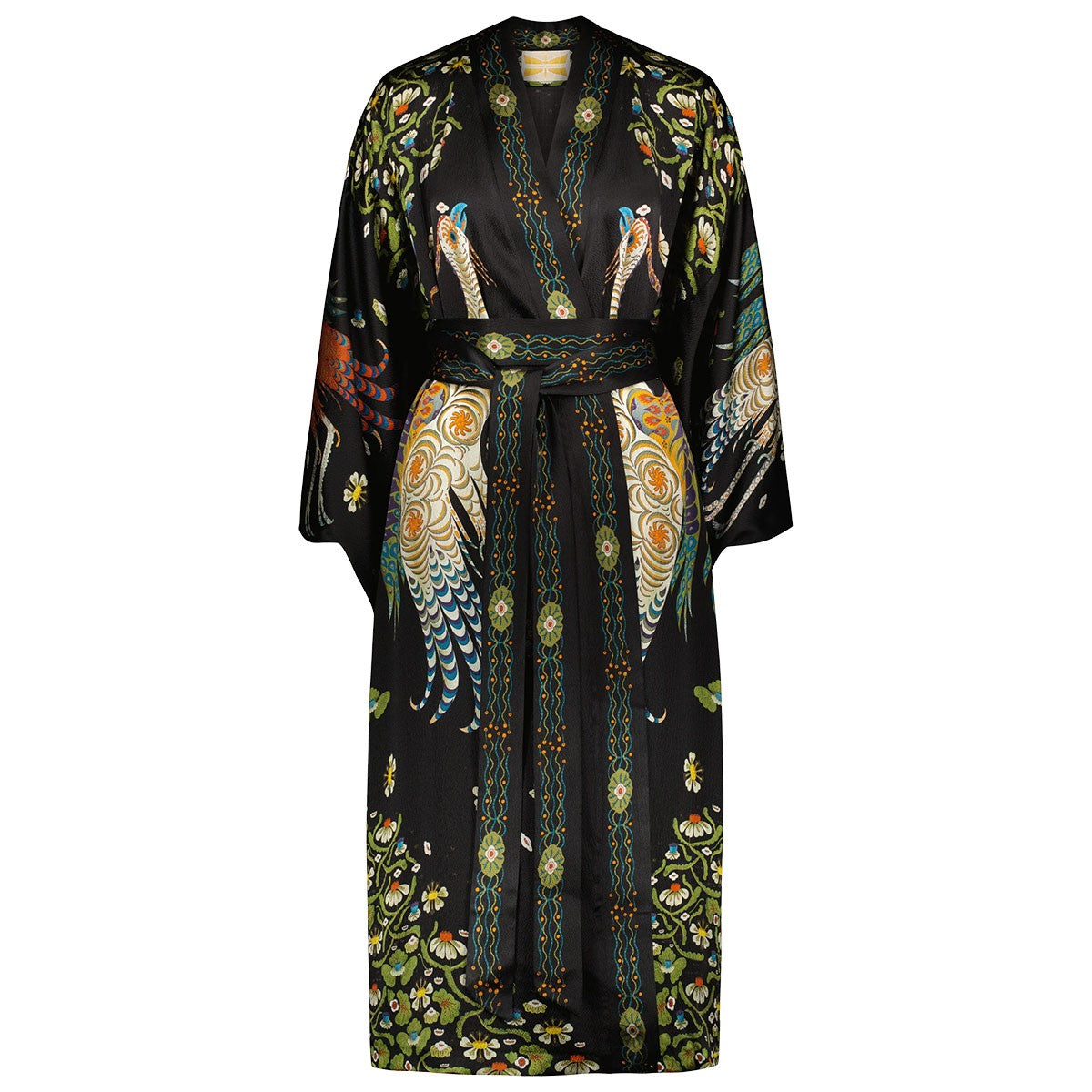 Klaus Haapaniemi Firebird Long Black Silk Kimono - One Size