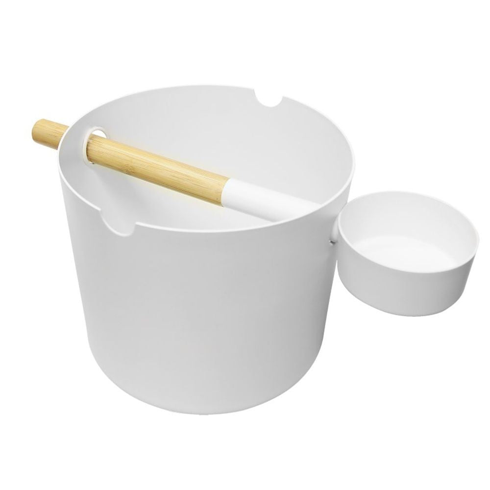 Kolo White Aluminum / Bamboo Sauna Bucket + Ladle Set